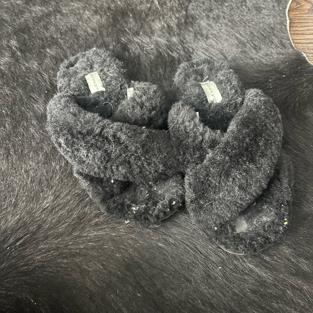 Patricia Green Black Fuzzy Slippers